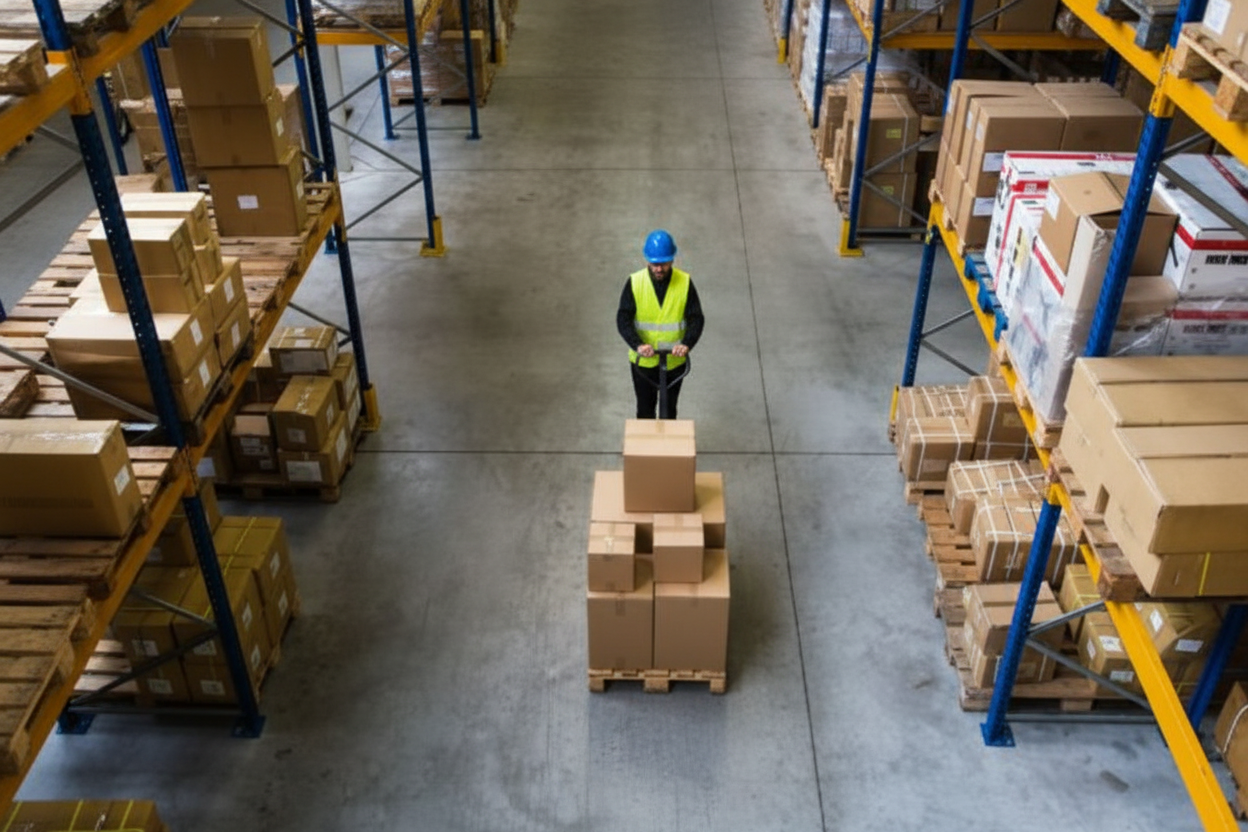 Warehouse worker with pallet jack